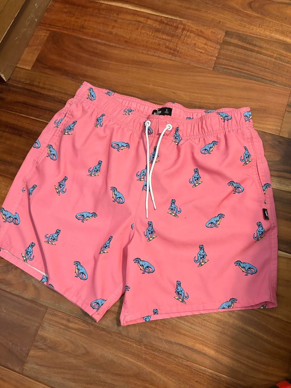 Hollister Pink Surfing Dinosaur Swim Trunks Men’s Large Beach Board Shorts 1048